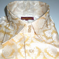 Mens Cream Ivory Damask High Collar French Cuff Jacquard Shirt SANGI MILAN COLLECTION 2037