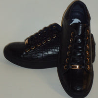 Mens Cool Black Croco Embossed Dress Sneakers Rubber Sole NY718 6730