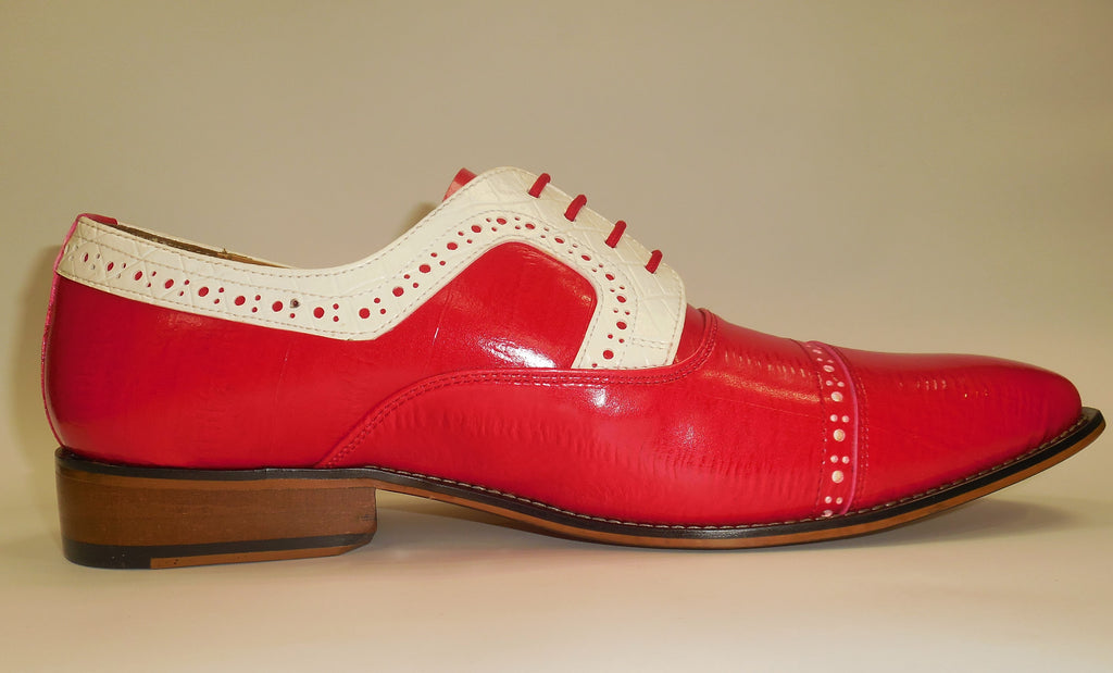 Mens Red White Detail Old School Oxford Fashion Dress Shoes Liberty LS