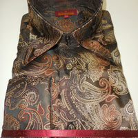 Mens Chocolate Paisley High Collar Jacquard Shirt SANGI ROME COLLECTION # 2014
