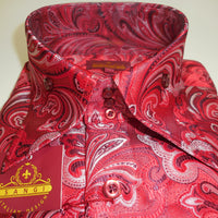 Mens Red Baroque Paisley High Collar Cuffed Shirt SANGI ROME COLLECTION # 2015