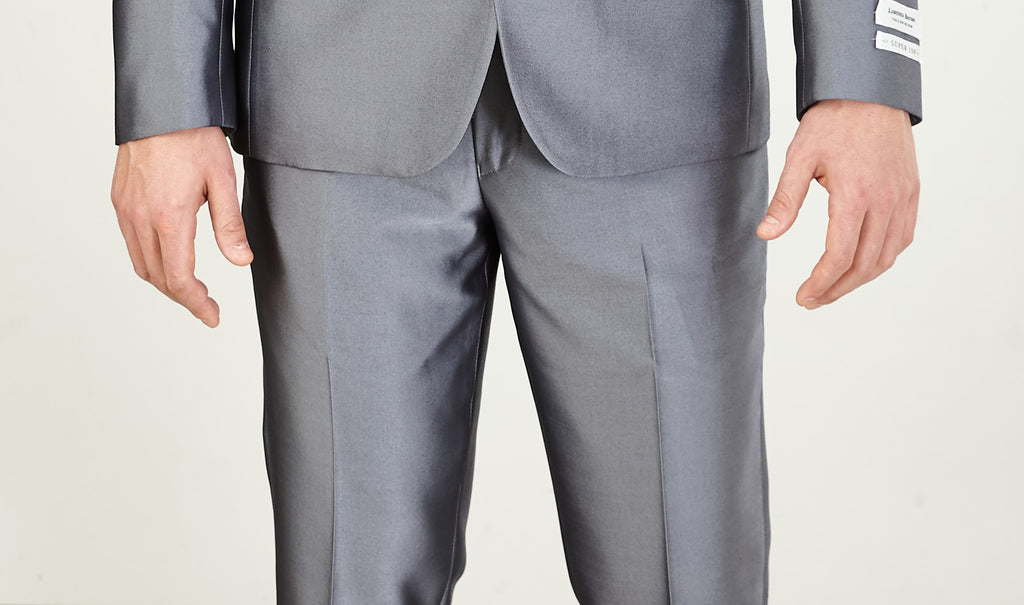 Mens Fashionably Retro Style Suit Shiny Silver with Black Trim + Matching Vest Mens Fashionably Retro Style Suit Shiny Silver with Black Trim + Matching Vest
