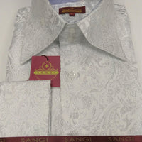 Mens White Silver Foil Ivy Paisley High Collar F/C Jacquard Shirt SANGI MILAN COLLECTION 2048