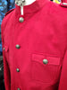 Mens Sangi Collarless Nehru Cadet Military Fashion Velvet Jacket Bright Red