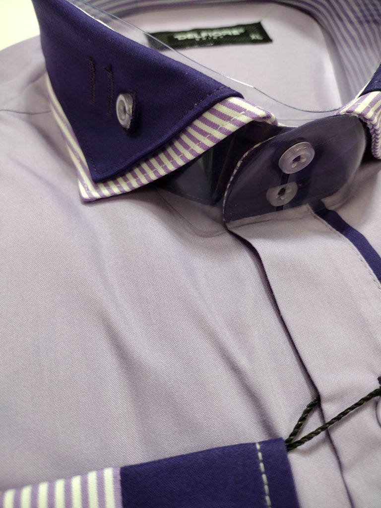 Mens Light Purple Fitted Designer Shirt w/ Purple Double Mini-Collar Del Fiore 20/02 Medium Mens Light Purple Fitted Designer Shirt w/ Purple Double Mini-Collar Del Fiore 20/02 Medium