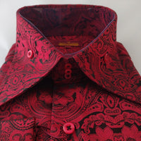 Mens Red Black Intricate High Collar French Cuff Shirt SANGI MONACO COLL. 2099
