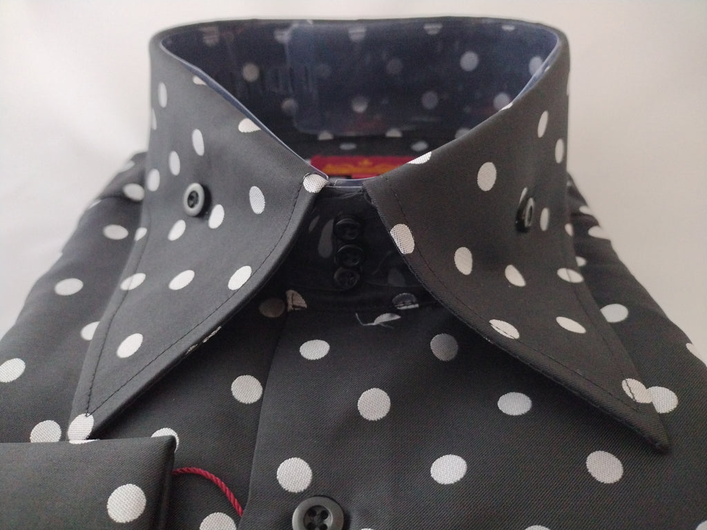 black and white polka dot dress shirt mens Polka Dot Long Sleeve Men Button up Shirt, Black White Print Dress Buttoned Collar Dress Shirt With Chest Pocket