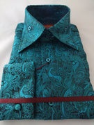 Mens Turquoise Metallic Lavish Paisley High Collar Shirt SANGI MONACO COLL. 2109