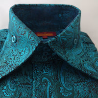 Mens Turquoise Metallic Lavish Paisley High Collar Shirt SANGI MONACO COLL. 2109