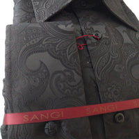 Mens Black Ornate Paisley High Collar French Cut Shirt SANGI MONACO COLL. 2092