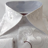 Mens White Ornate Paisley High Collar French Cut Shirt SANGI MONACO COLL. 2090