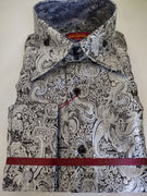 Mens Platinum Metallic Lavish Paisley High Collar French Cuff Shirt SANGI MONACO COLL. 2108