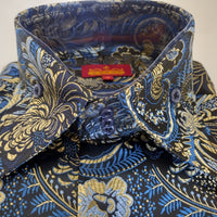 Mens Blue-Multi Bird of Paradise High Collar Fancy Shirt SANGI MONACO COLL. 2060