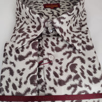 Mens Exotic Beige Brown Animal Print High Collar Shirt SANGI MONACO COLL. 2105