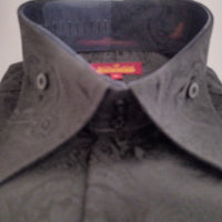 Mens All Black Intricate High Collar French Cuff Shirt SANGI MONACO COLL. 2100