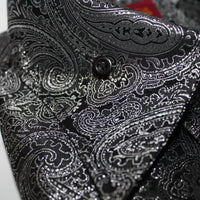 Mens Black Sparkly Silver Paisley High Collar Jacquard Shirt SANGI TUSCANY P36