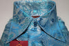 Mens Silver Turquoise Teal Bird of Paradise High Collar Shirt SANGI TUSCANY P29