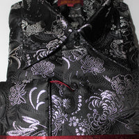 Mens Black Silver Foil Bird of Paradise High Collar F/C Shirt SANGI TUSCANY P25