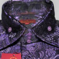 Mens Shiny Purple Bird of Paradise High Collar Cuffed Shirt SANGI TUSCANY P23
