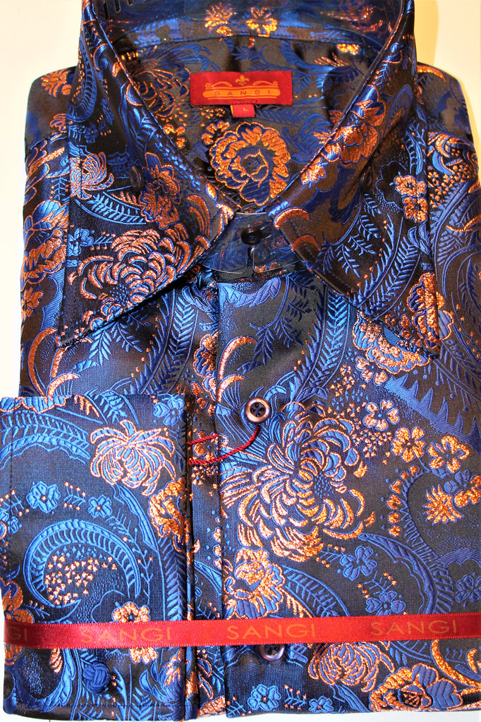 Mens Black Royal Copper Bird of Paradise High Collar Shirt SANGI TUSCA