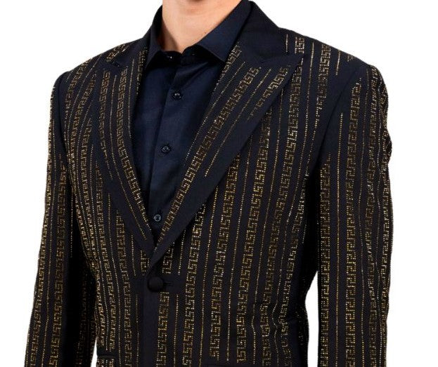 Mens Black Shiny Gold Sparkle Greek Key Designer Dress Jacket Blazer LOUIS VINO LVB7 Medium 40 Slim Fit Jacket Mens Black Shiny Gold Sparkle Greek Key Designer Dress Jacket Blazer LOUIS VINO LVB7 Medium 40 Slim Fit Jacket