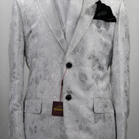 Mens Gorgeous White Metallic Floral Formal Jacket SANGI MILAN COLLECTION J1037 S