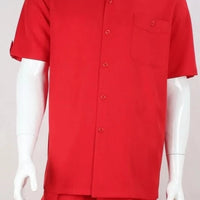 Mens Solid Bright Red 2-Pc Summer Walking Summer Suit Leisure Set T2022