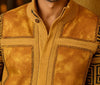 Mens SilverSilk  Mustard Gold Brown Faux Leather Patch Knit Zip Jacket 11012