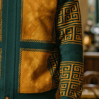 Mens SilverSilk  Hunter Green Gold Faux Leather Patch Knit Zip Jacket 11012