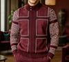 Mens SilverSilk Deep Burgundy Faux Leather Patch Knit Zip Jacket 11012