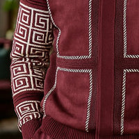 Mens SilverSilk Deep Burgundy Faux Leather Patch Knit Zip Jacket 11012