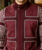 Mens SilverSilk Deep Burgundy Faux Leather Patch Knit Zip Jacket 11012