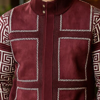 Mens SilverSilk Deep Burgundy Faux Leather Patch Knit Zip Jacket 11012