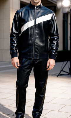 Mens Stacy Adams Black Moto Faux Leather Croco Print Track Suit Slim Fit 2007