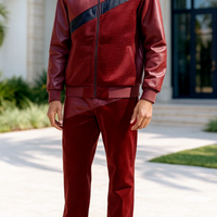 Mens Stacy Adams Burgundy Fig Moto Faux Leather Croco Print Track Suit Slim Fit 2007