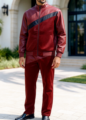Mens Stacy Adams Burgundy Fig Moto Faux Leather Croco Print Track Suit Slim Fit 2007