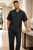 Mens SilverSilk All Black Summer Knit 2-Piece Walking, Leisure Suit 21001