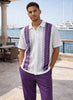 Mens SilverSilk Summer Knit 2-Pc Outfit White and Purple Medley Gorgeous Design 21012
