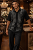 Mens SilverSilk Elegant 2 Piece Shirt and Pant Suit, Leisure Suit Black Gray Knit 21015