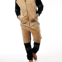 Mens Designer Stacy Adams Velour Velvet Slim Fit Track Suit Tan Black Geometric 2605