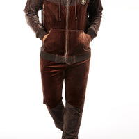 Mens Designer Stacy Adams Embossed Velvet Track Suit Slim Fit Rich Brown w/Hoody 2606