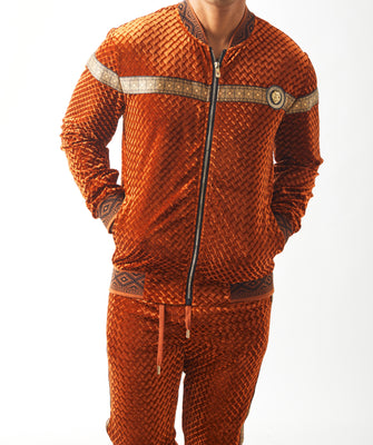 Mens Stacy Adams Velvet Velour Track Suit Textured Burnt Orange w/Gold Trim 2635