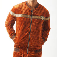 Mens Stacy Adams Velvet Velour Track Suit Textured Burnt Orange w/Gold Trim 2635
