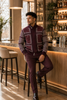 Mens SilverSilk Deluxe Sweater Jacket Burgundy White Stitching 31006 (JACKET ONLY)