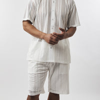 Mens Stacy Adams White See Through Lace Button Down Shirt + Shorts 2-Pc Set 3866
