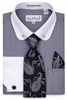 Mens Black White Pinstripe Two-Tone French Cuff Colla Bar Dress Shirt Karl Knox SX4557