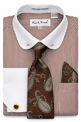 Mens Black White Pinstripe Two-Tone French Cuff Colla Bar Dress Shirt Karl Knox SX4557