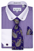 Mens White Purple Pinstripe F/C Collar Bar Dress Shirt + Tie Karl Knox SX4557