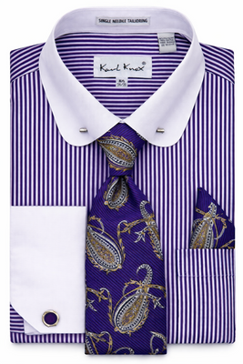 tie bar dress shirts Mens Cocoa Brown Pinstripe Eyelet Collar Bar Dress Shirt + Tie Karl Knox SX4557