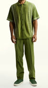 Mens Silversilk Dressy Knit 2PC Shirt + Pant Walking Suit Green 51017